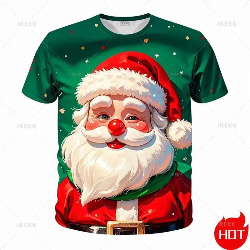 Men's T-shirt 3D Christmas Snowflake Print Men's Top Casual Short Sleeved Simple T-shirt Summer Round Neck T-shirt Men's Clothing