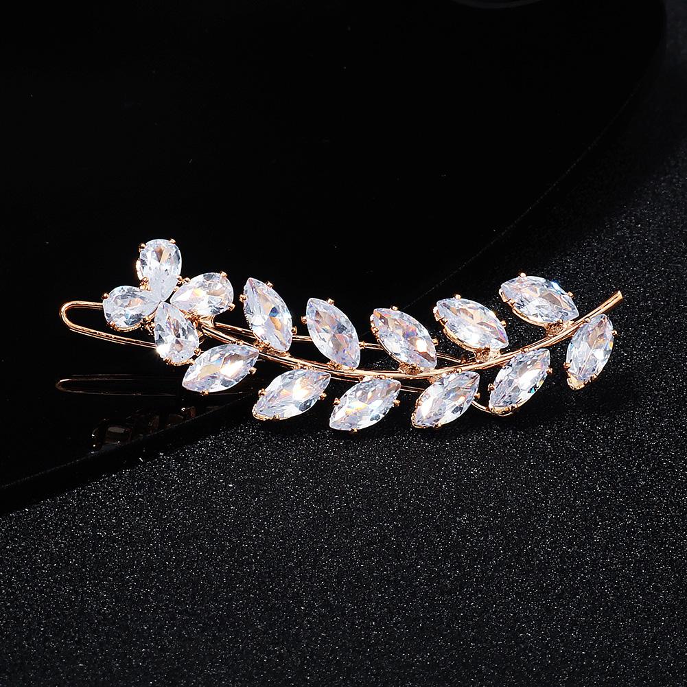 Fashion Barrette Cubic Zirconia Leaf Hair Clips for Women Accessories Bridal Wedding Hair Jewelry Party Bride Headpiece