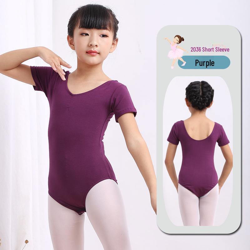 Girls' Summer Ballet Dance Leotard - Short-Sleeved Gymnastics Jumpsuit for Children's Chinese Dance Training