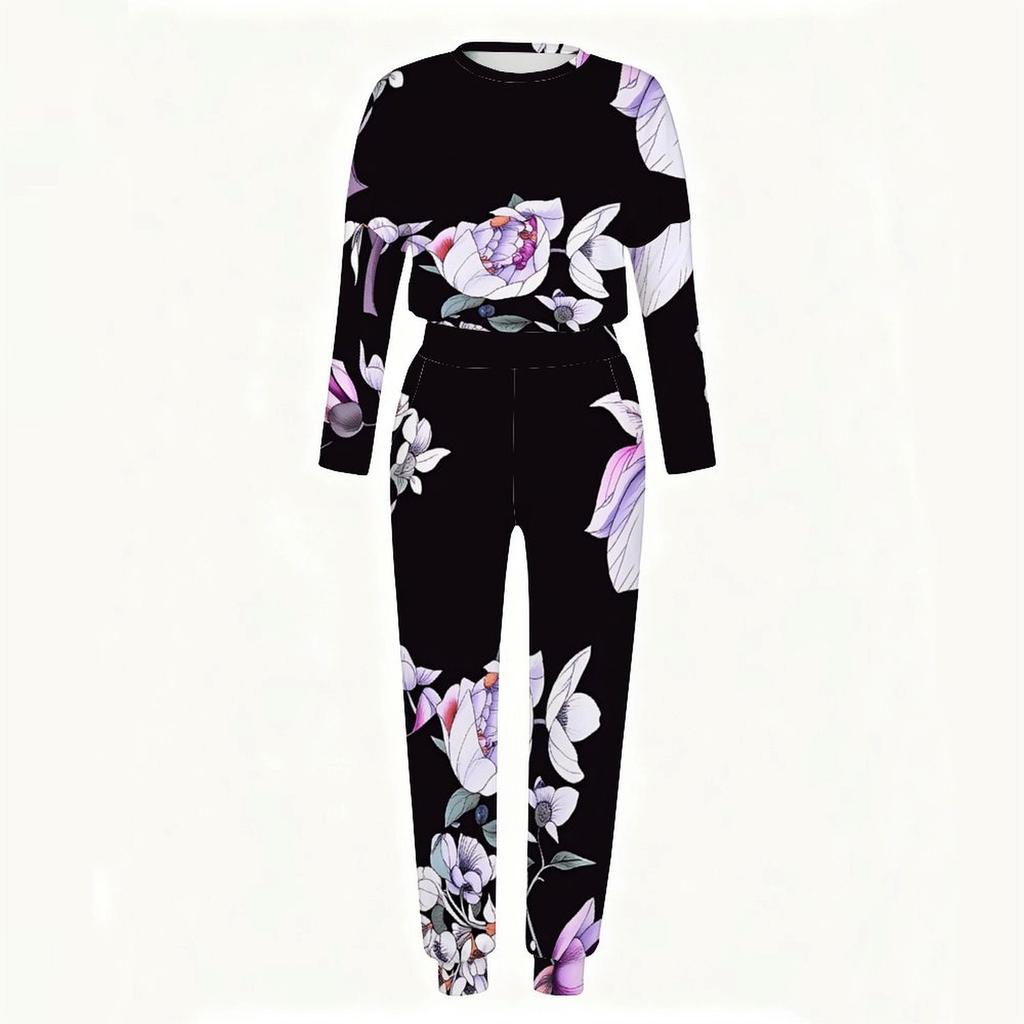 Female Round Neck Long Sleeve Tunic And High Waist Loose Trousers Two Piece Relaxed Casual Outfit