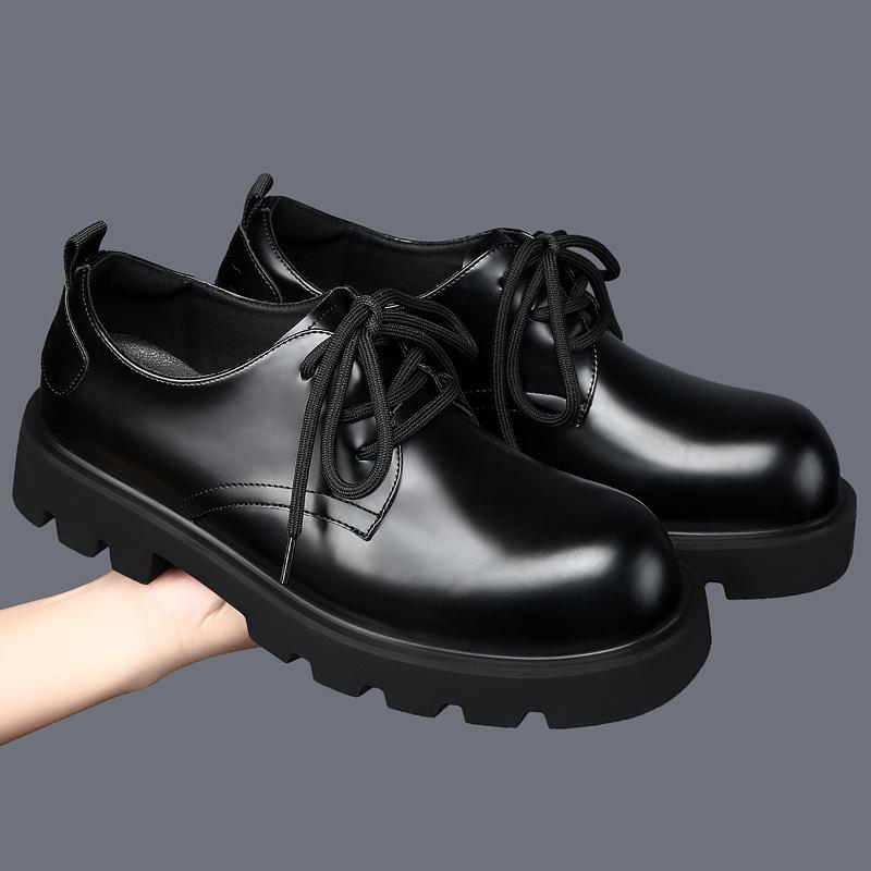 Black high-end Mickey Derby shoes men's platform heightening casual leather shoes spring breathable big head retro trendy shoes