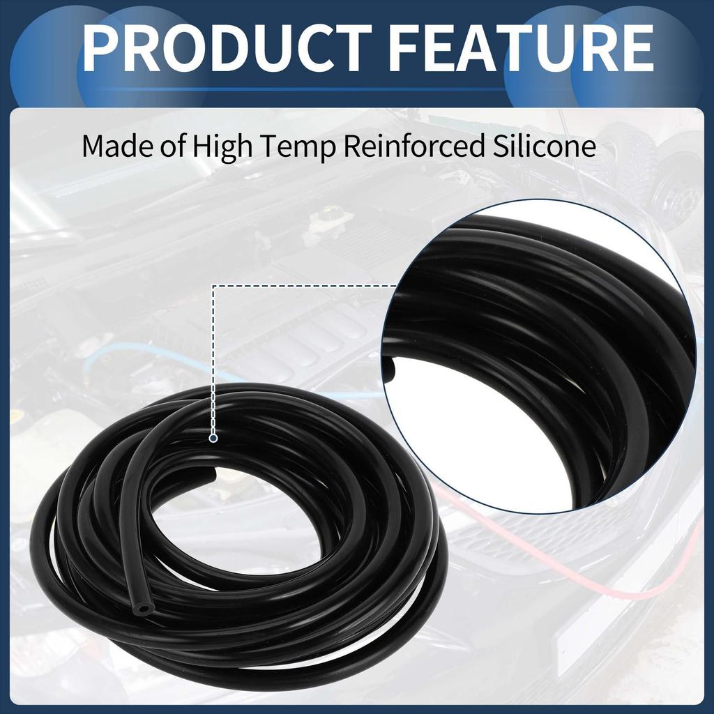 INFINAUTO Silicone Vacuum Tube Hose Engine 16.4FT 3/16" 5mm ID 2.5mm Thickness Car Automotive Vacuum Line Silicone Black High Temperature