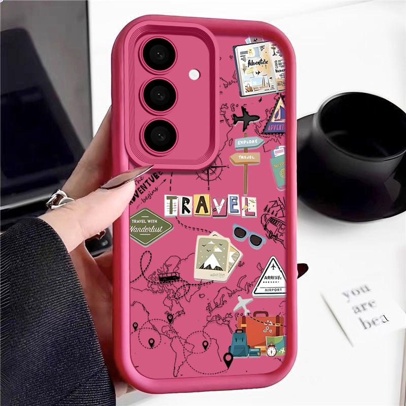 Travel Map Pattern Case For Samsung Galaxy A17 A56 A36 A26 A55 A16 A15 A14 A54 5G S25 FE S25 Edge S24 S22 S23 Ultra Phone Cover