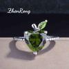 Natural Looking Peridot Open Ring with Heart Apple Design Trendy Women Accessories