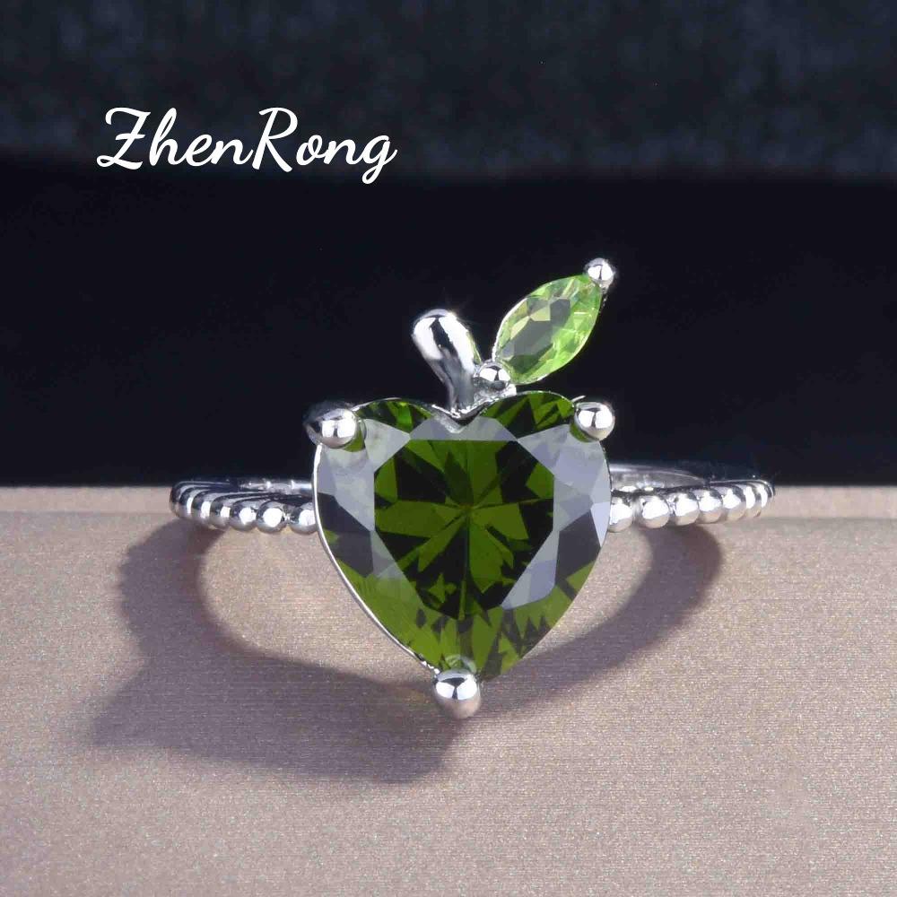 Natural Looking Peridot Open Ring with Heart Apple Design Trendy Women Accessories