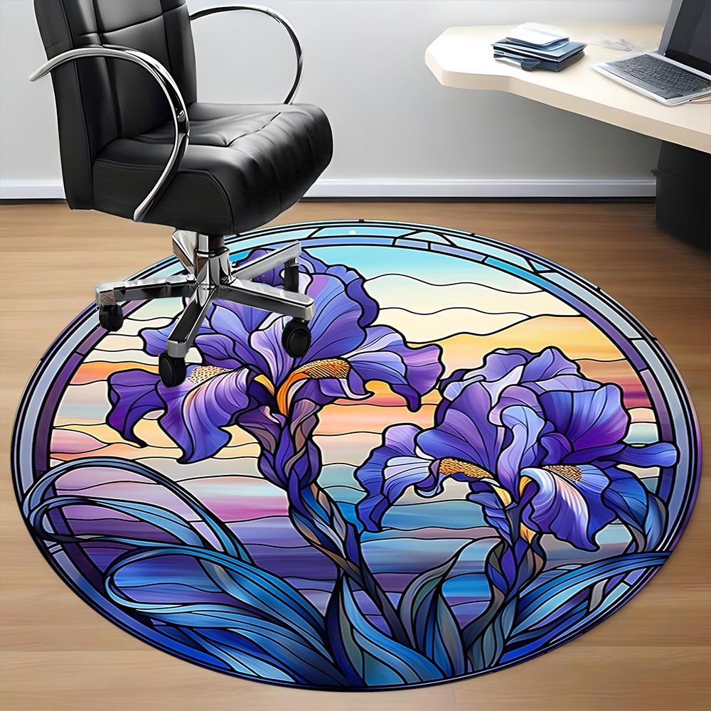 1PC Iris StainedGlass Office Round Area Rug, Indoor Mat Suitable ForOffice, Under Office Chairs Bedroom Living Room Home Decor, Room Deco F009