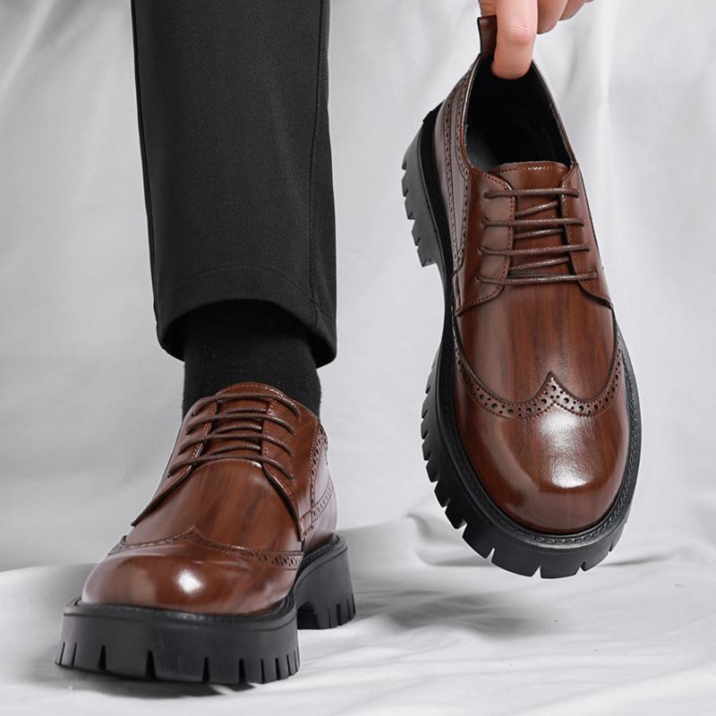 Leather shoes men's 2025 new autumn fashion men's casual Brock British casual wedding groom shoes
