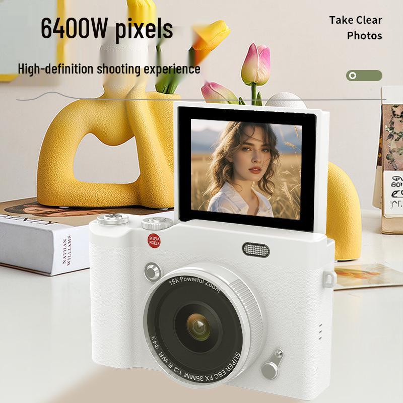 Retro CCD HD Flip Screen 4K DSLR with Dual Camera & Fill Light