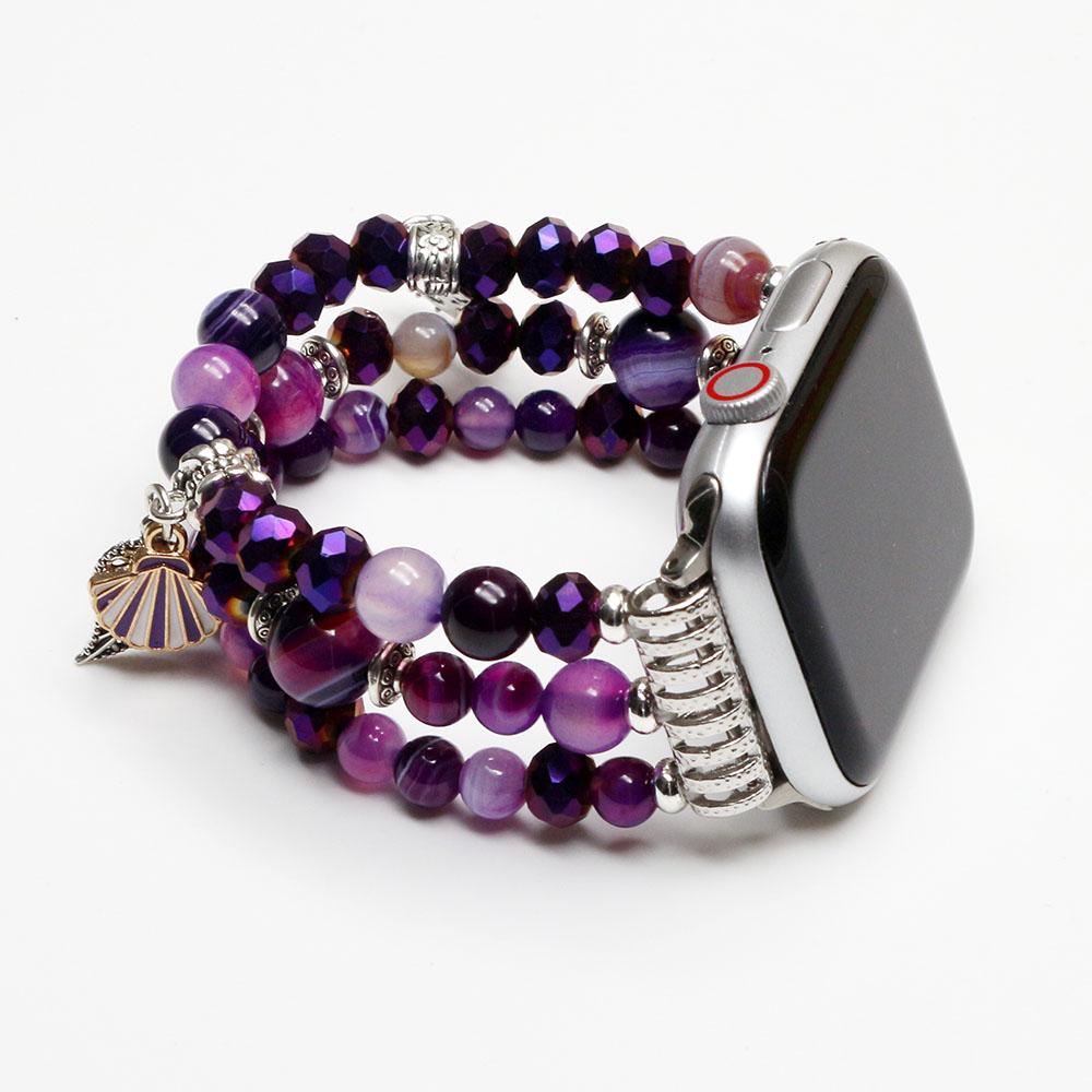 

Purple Dressy Strap for Apple Watch Band 46mm 42mm iWatch 10 Bracelet iWatch Series 9 8 7 6 5 4 3 Beaded Elastic Watchband Girl 45mm 46mm фіолетовий