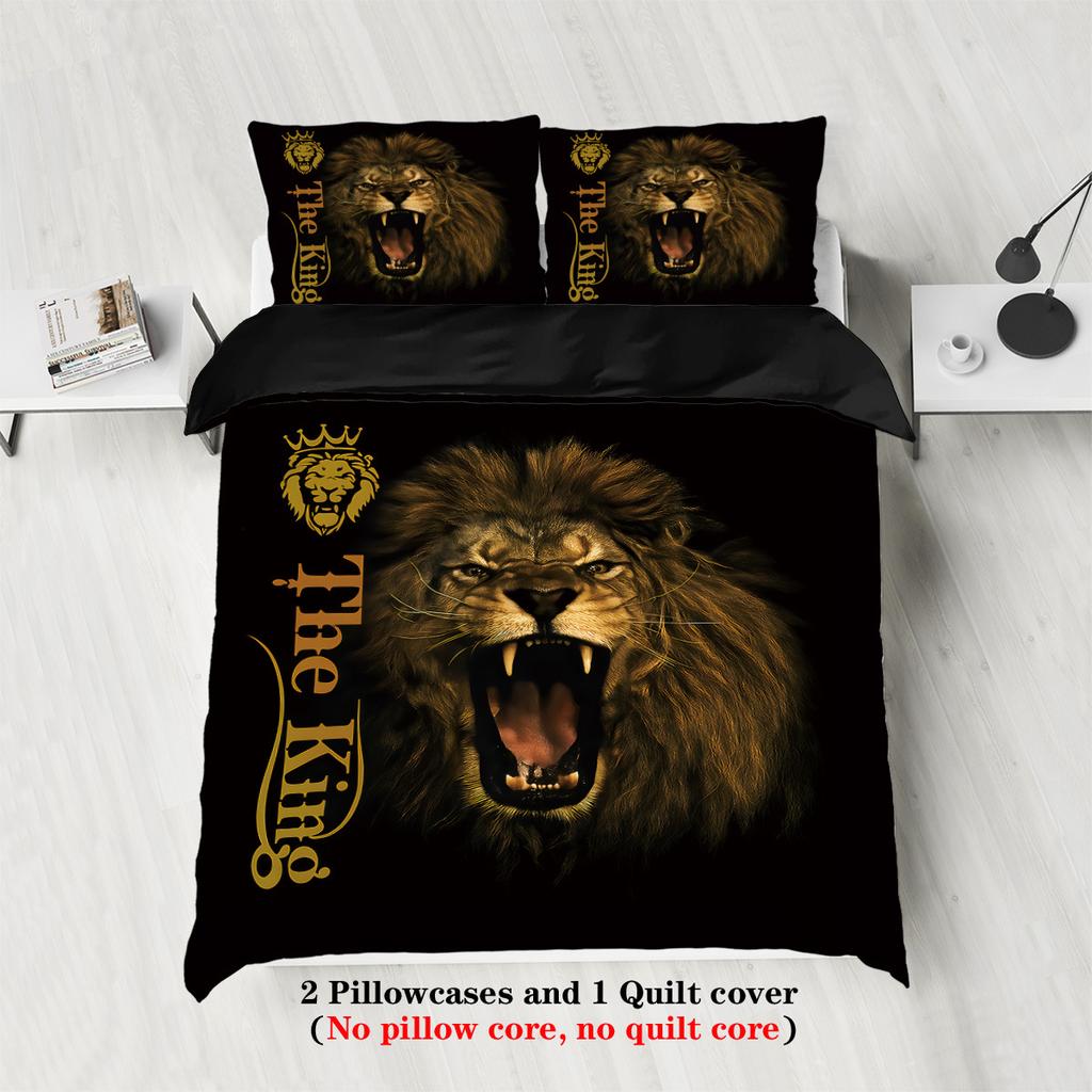 Three-Piece Quilt Cover Lion 3D Digital Printing Bedding Polyester Quilt Cover Home Textile Products