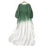8973 Five-Sleeve Plus Size Gradient Cotton Linen Dress - Loose-Fit Early Autumn Style
