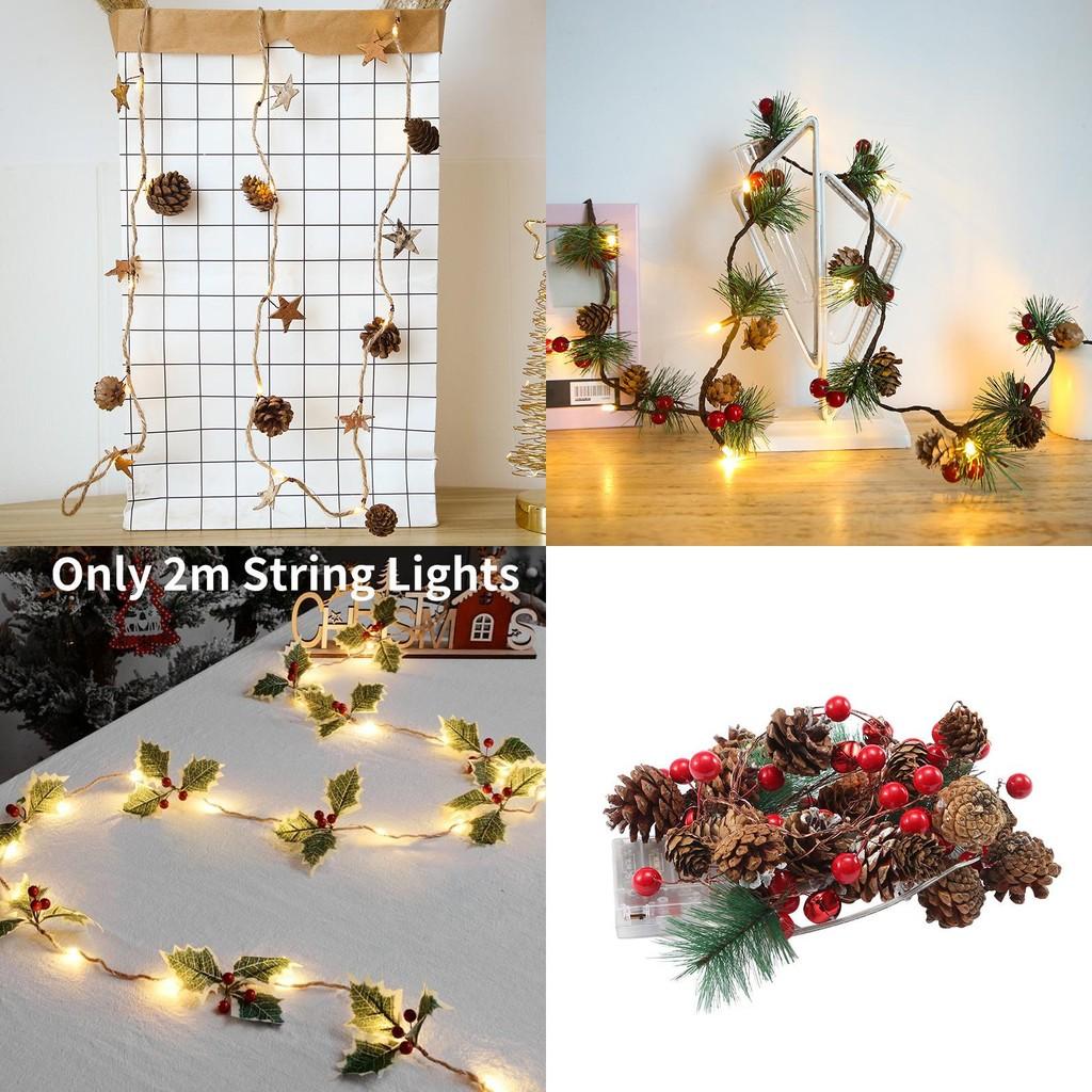 Nuostabūs 2 metrų LED pušies kankorėžių girliandos, veikiančios baterijomis, šventinei Kalėdų puošybai