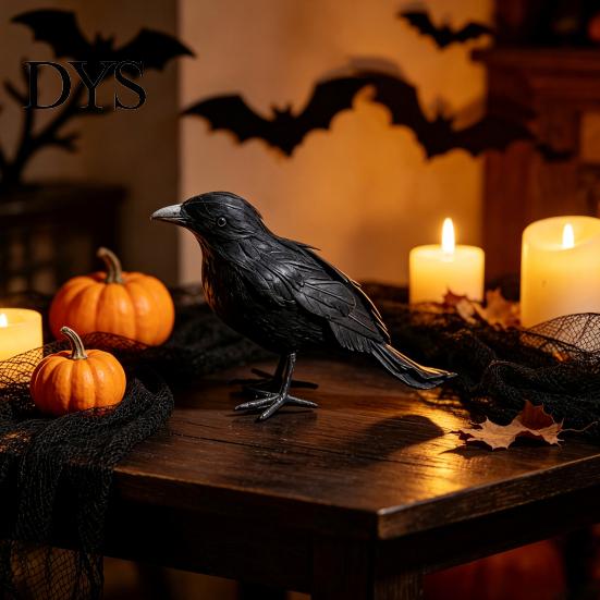 Realistic Feathered Crows Black Crow Halloween Decor, Lifelike Raven Figurine Prop Simulation Ravens for Haunted House, Artificial Bird Ornament Party