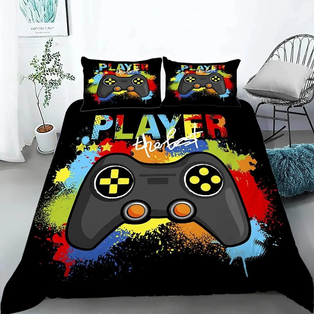 Gamer Duvet Cover For Boys Gaming Cool Games Gamepad Bedding Kids Teen Gifts Video Game Controller Modern Gradient Red And Blue