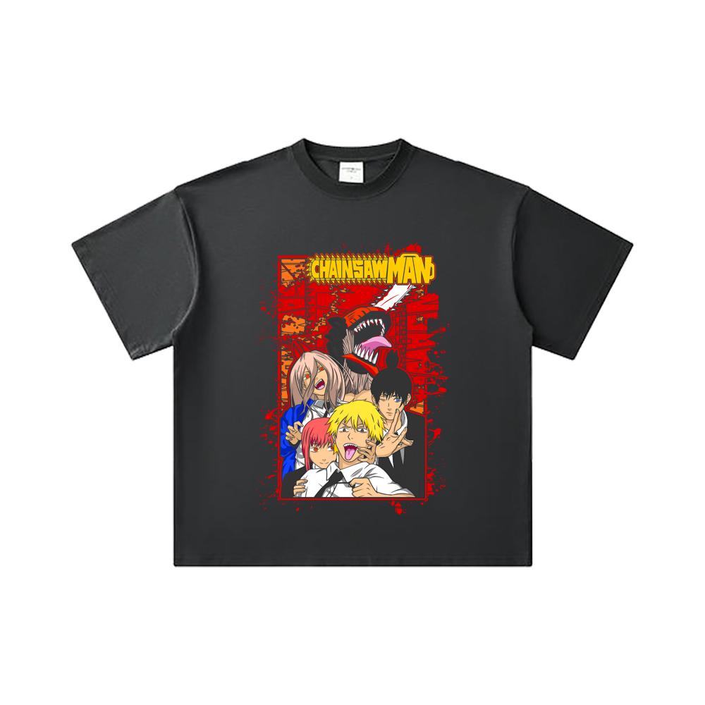 260 GSM Double Yarn 32 Count 100% Cotton Chainsaw Man V26 Print Unisex Heavy Cotton T Shirt
