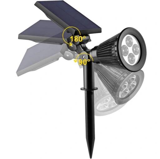 Ogrodowa Wbijana Lampa Solarna 4 Led Reflektor 200Lm Spot Biały Ciepły