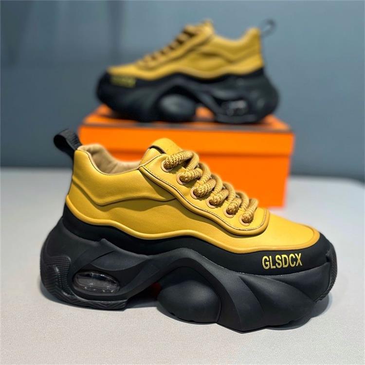 2024 Spring & Fall Men's Trendy Thick Sole Leather Sneakers - Non-slip & Wear-resistant.