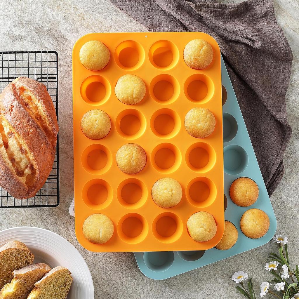 2PCS Silicone Mini Muffin & Cupcake Pan Set, Little Cook 24 Cups Mini Muffin Baking Pan, Non-Stick, BPA Free, Dishwasher Safe, Perfect for Making