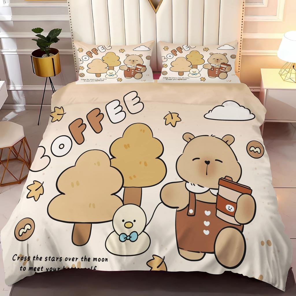 CapybaraAnime Home Bedroom Comforte Nordic polyester material suitable for children and adults 3-piece set