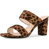 Allegra K Women's Leopard Print Slide Mule Sandals with Block Heel and Open Toe, Size 23.5cm, Summer