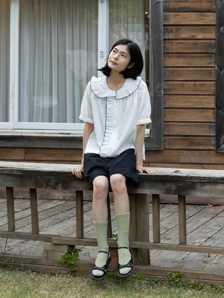 VINCENT NAVY Santorini Frill Blouse_White