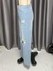 2025 Summer High Waist Ripped Jeans: Women's European & American Street Style, Loose Straight Wide-Leg Pants