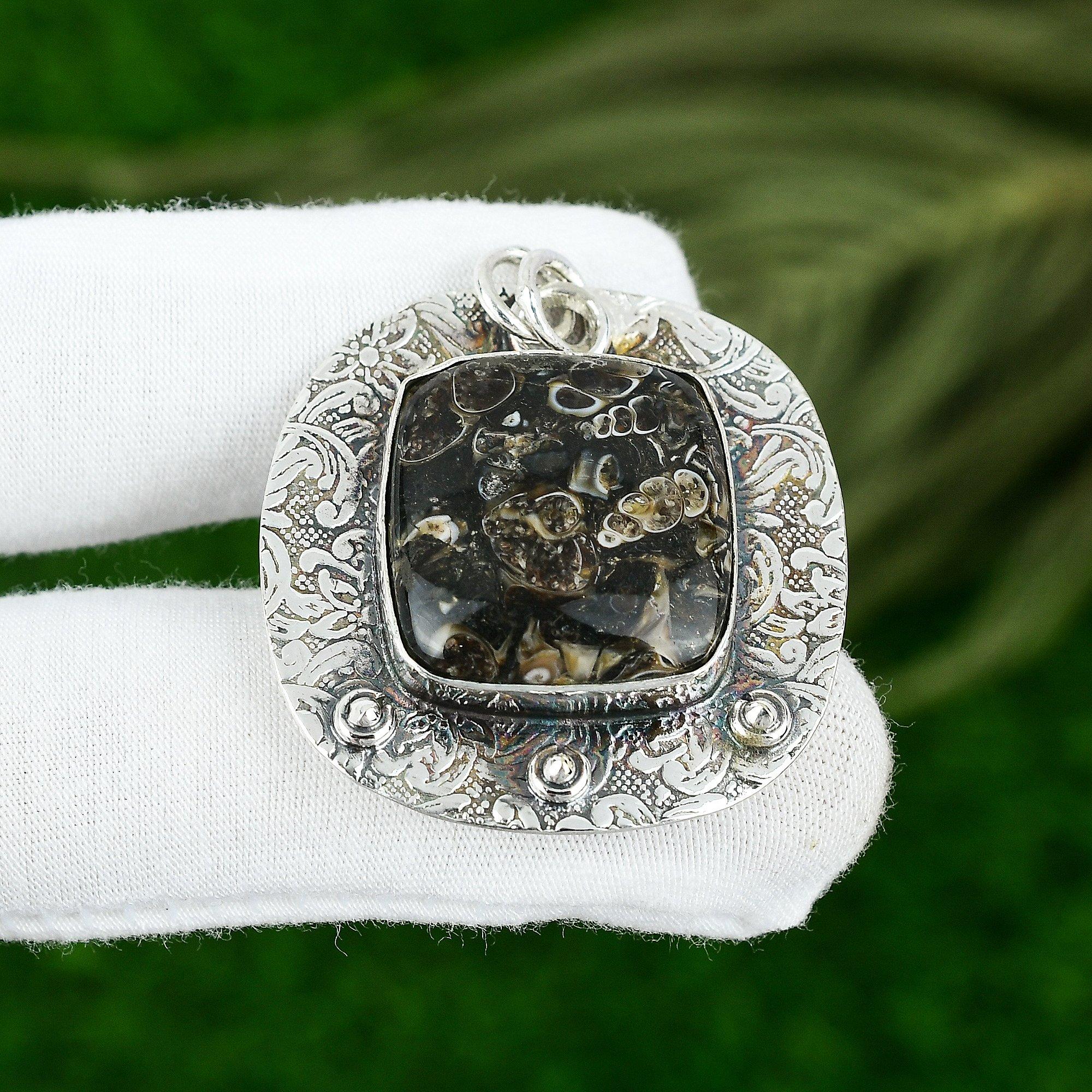 

Natural Turritella Agate Trendy Mother Birthday Pendant Jewelry Sterling Silver