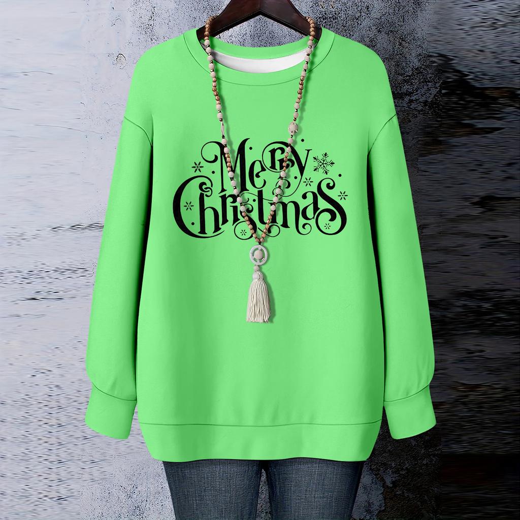 Ladies' Christmas Printed Round Neck Long Sleeved T-shirt Sweatshirt Top