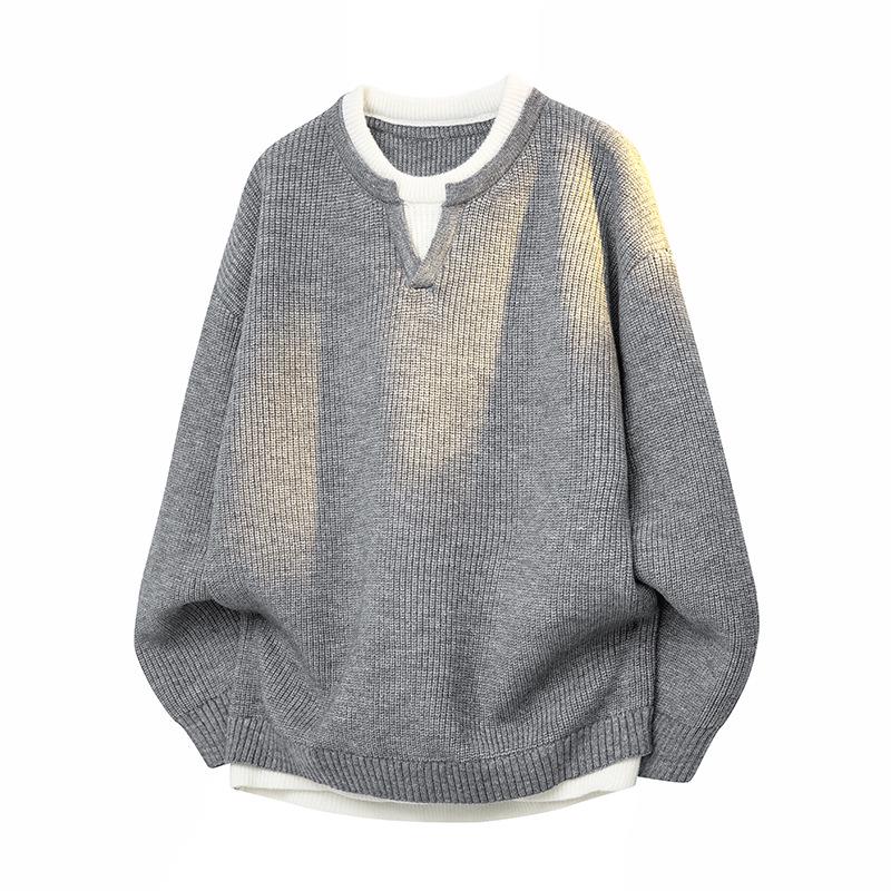 Men s Retro Japanese Color Block Knit Sweater - Winter Lazy Style Loose Pullover XL