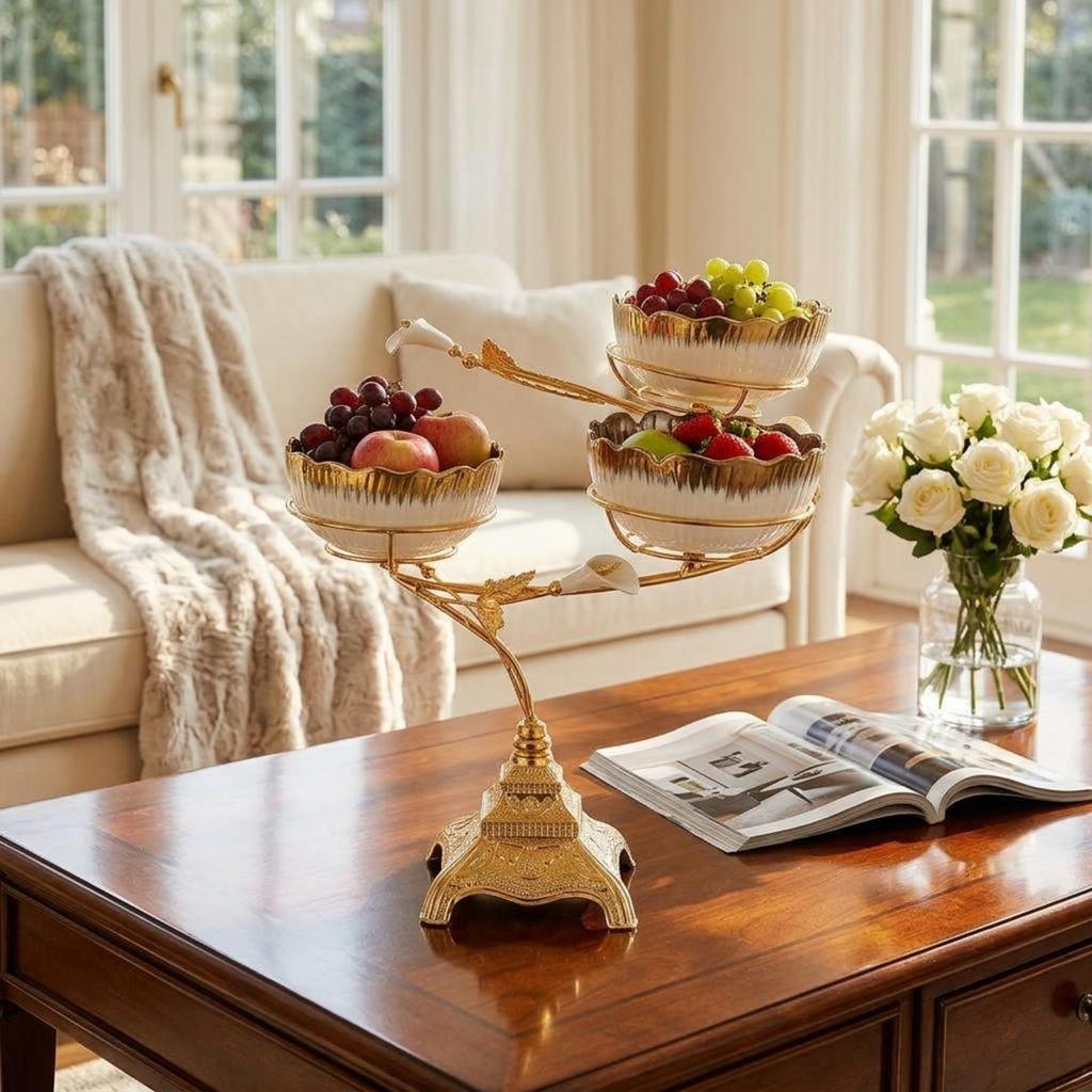 Three-Tier Fruit Tray Sculpted Base Table Decoration Tiered Design