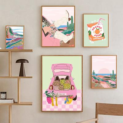 Galerie Wand Fett Spaß Getränk Blumen Rosa Kunst Poster Cowgirl Boho Regenbogen Abstrakte Wand Leinwand Malerei Druck Zimmer Home Decor