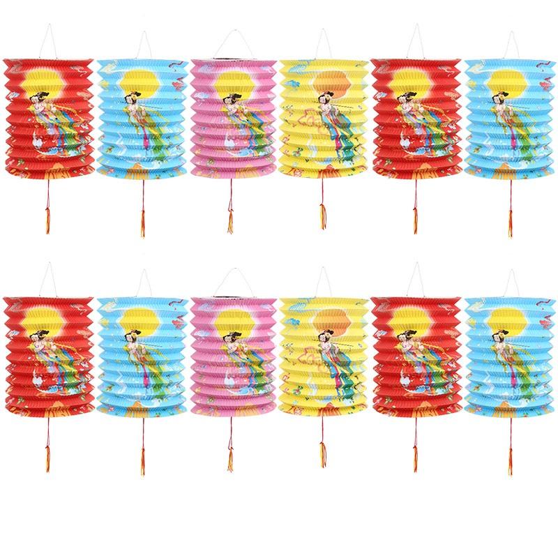 10/12pc Traditional Mid-autumn Festival Hanging Paper Lantern Folding Organ Design Chinese Style Festival Decor Portable Lantern
