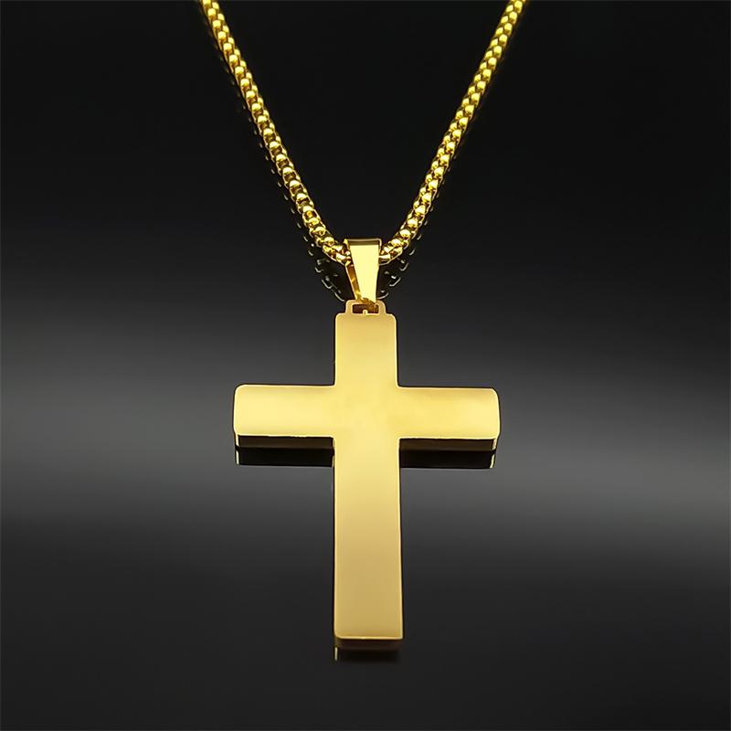 Christian Cross Stainless Steel Jesus Christ Amulet Pendant Necklace for Women Men Gold Color Chain Necklaces Jewelry Gift