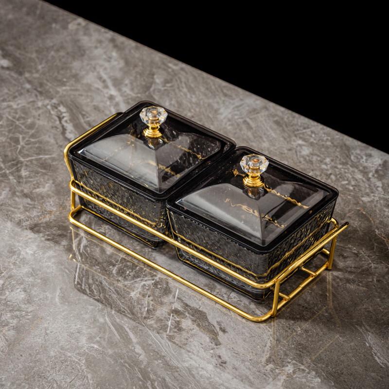 Two-Compartment Acrylic Fruit Plate with Gold Stand & Lid
