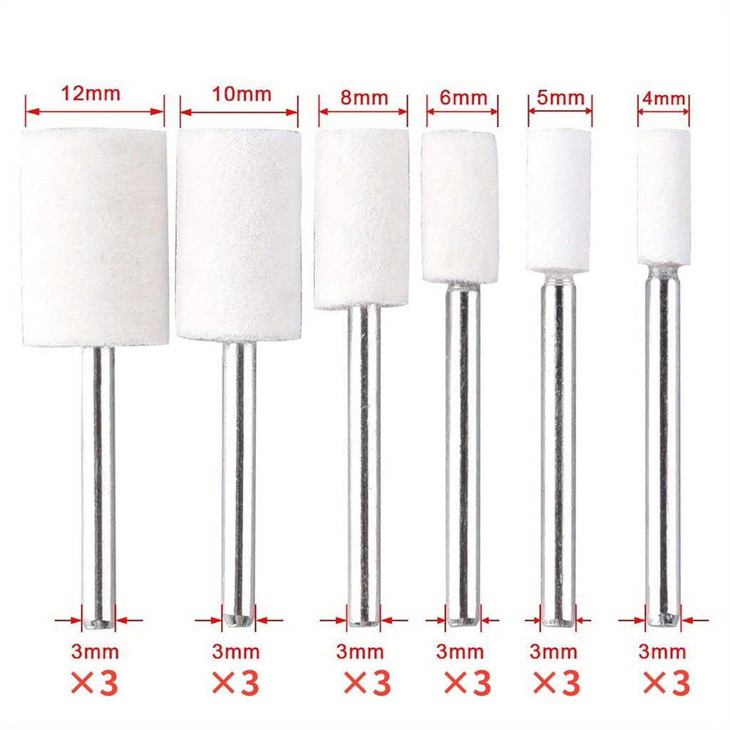 Set de dornuri montate pe pâslă de lână, 36 de bucăți, 2 forme și 6 dimensiuni, bucăți de șlefuit pentru șlefuire, pentru unealta rotativă Dremel - tijă de 1/8 inch