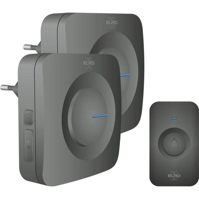 Sonnette de porte sans fil ELRO DB3000 - 2x Récepteur Plug-in - 64 Mélodies - Distance sans fil : 300m - Noir