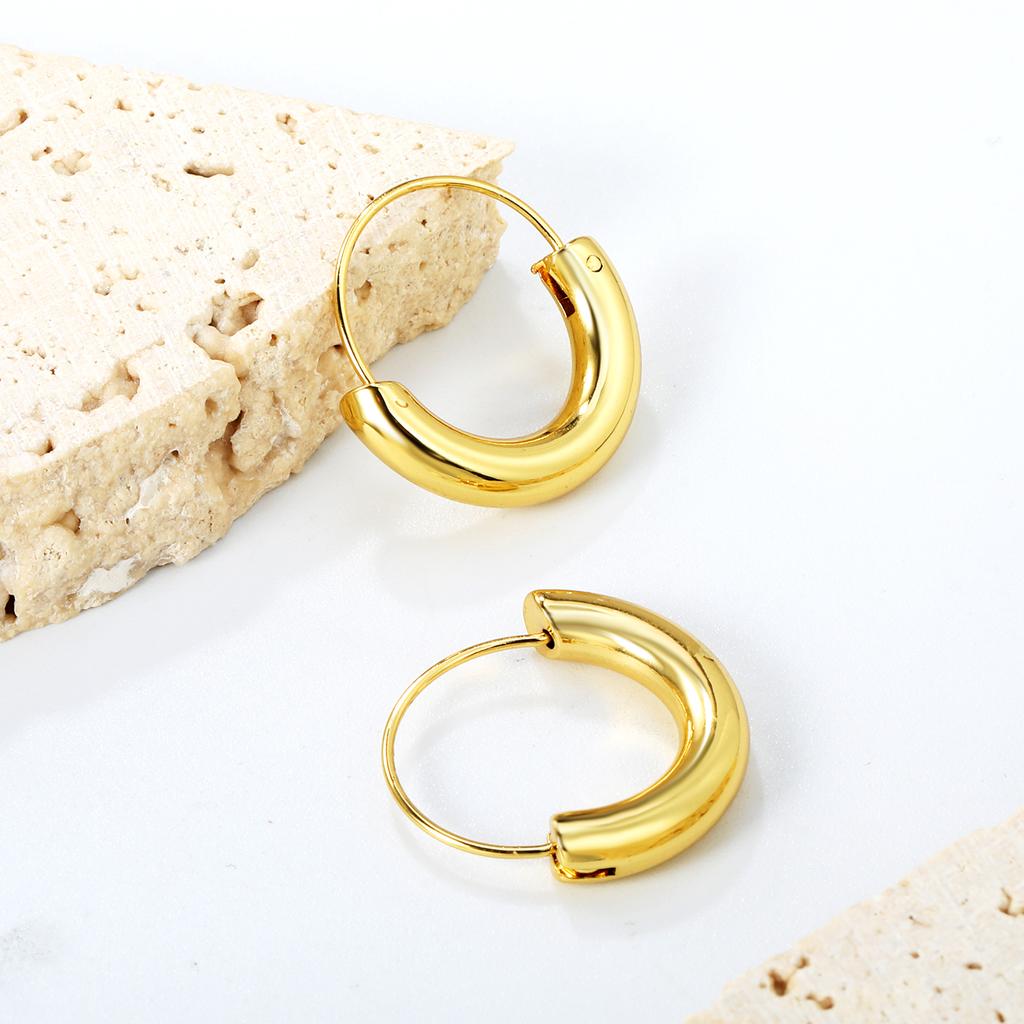 Simple Luxury Round Hoop Pendant Earrings, Stainless Steel with 18K Gold Plating, INS Style Everyday Wear Jewelry for Women