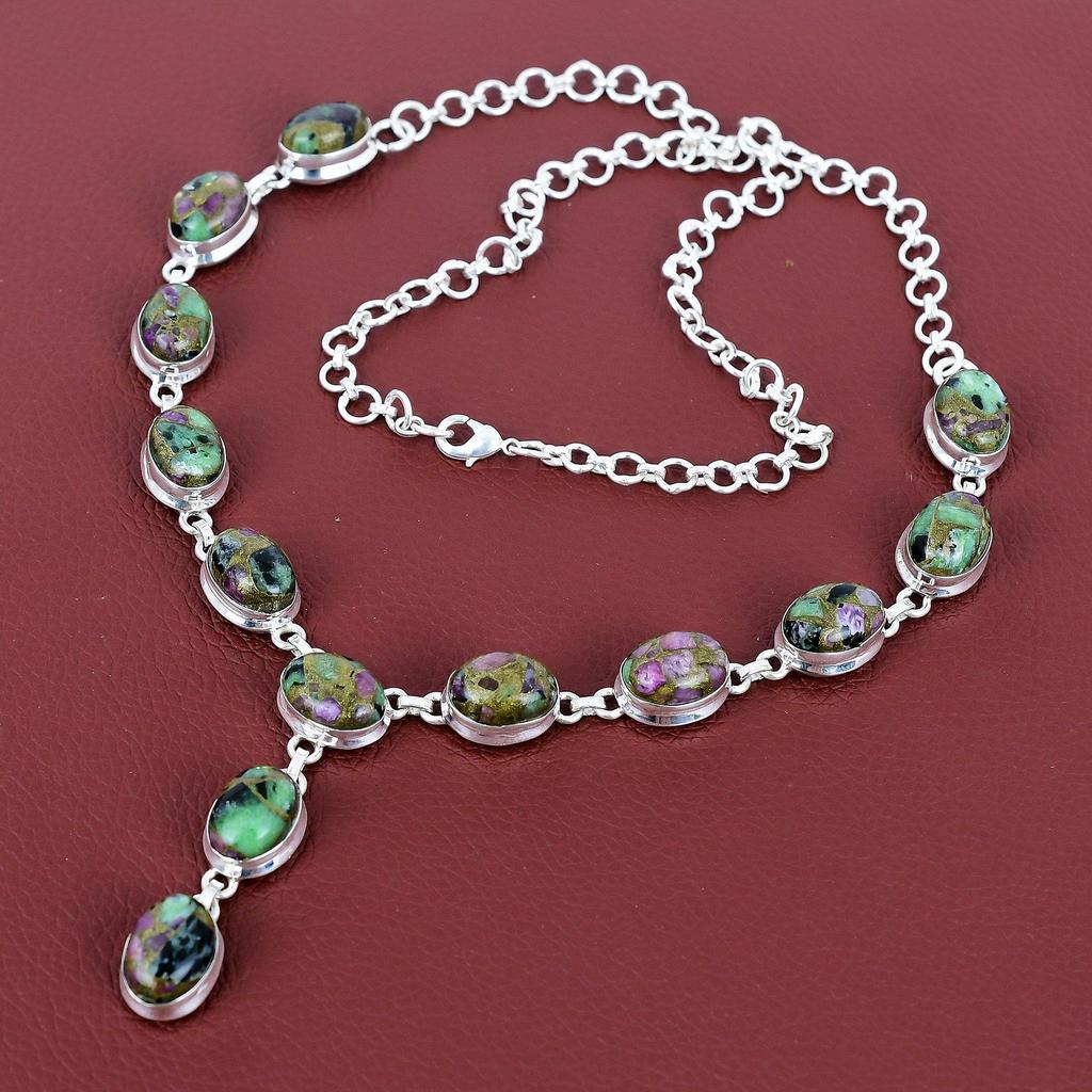 Copper Ruby Zoisite Necklace Gemstone Jewelry 925 Sterling Silver Adjustable Chain Necklace Handmade Necklace Gift for Wife Designer Jewelry