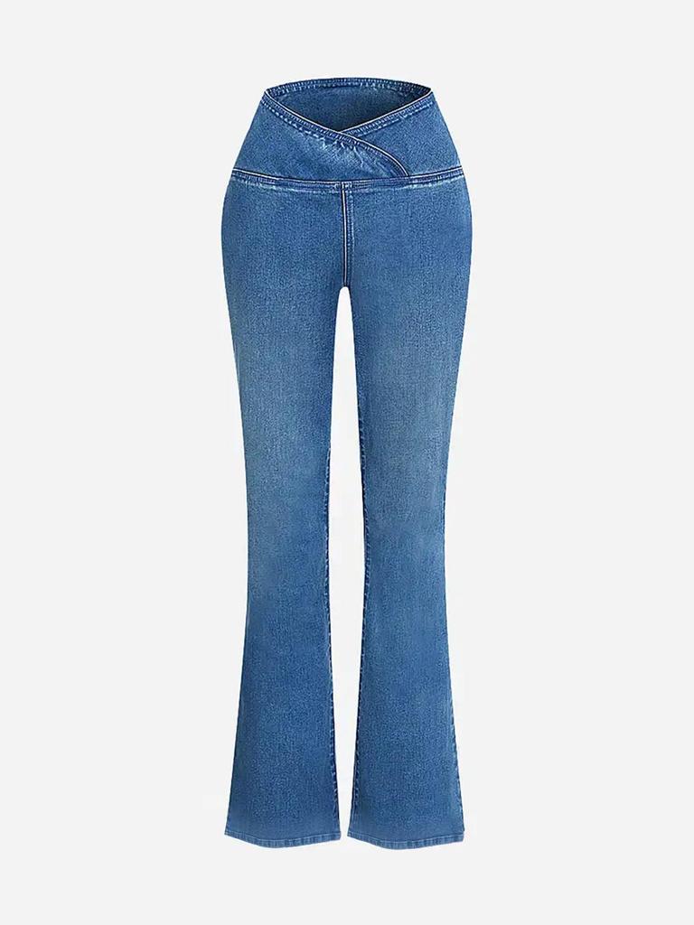 European & American Style High-Waist Flare Denim with Elastic Waist and Hip Lift