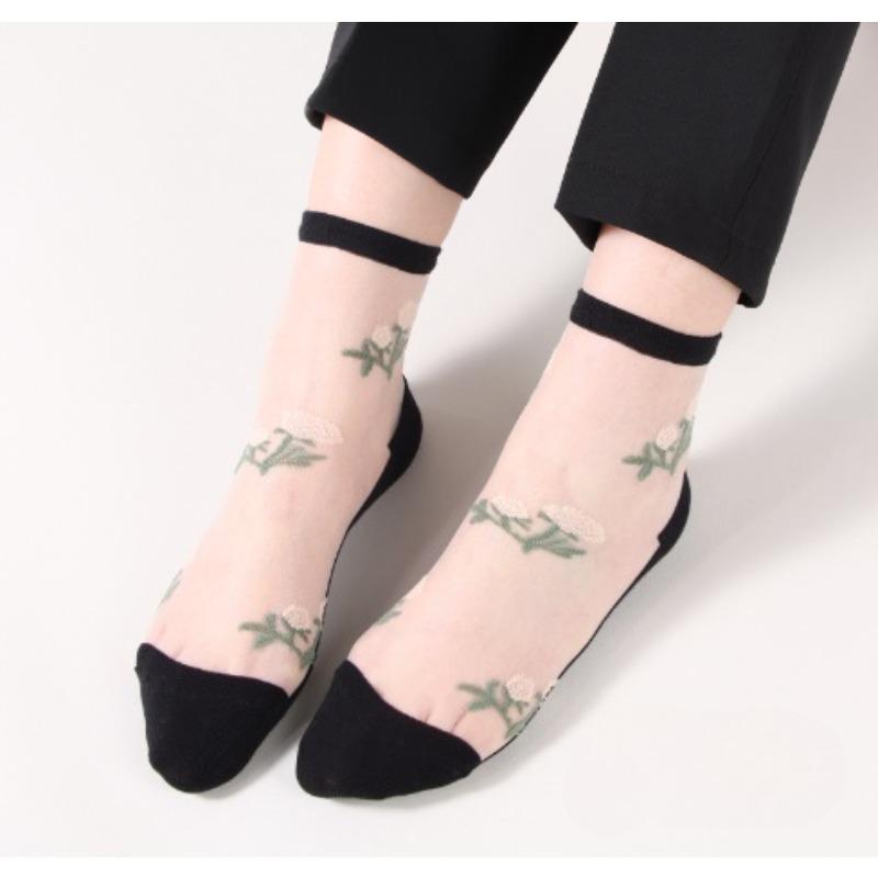 Summer New Style Thin Women's Socks Breathable Ice Silk Flower Crystal Stockings Short Sweat-absorbent Non-slip Cotton Socks Bottom Tube Socks