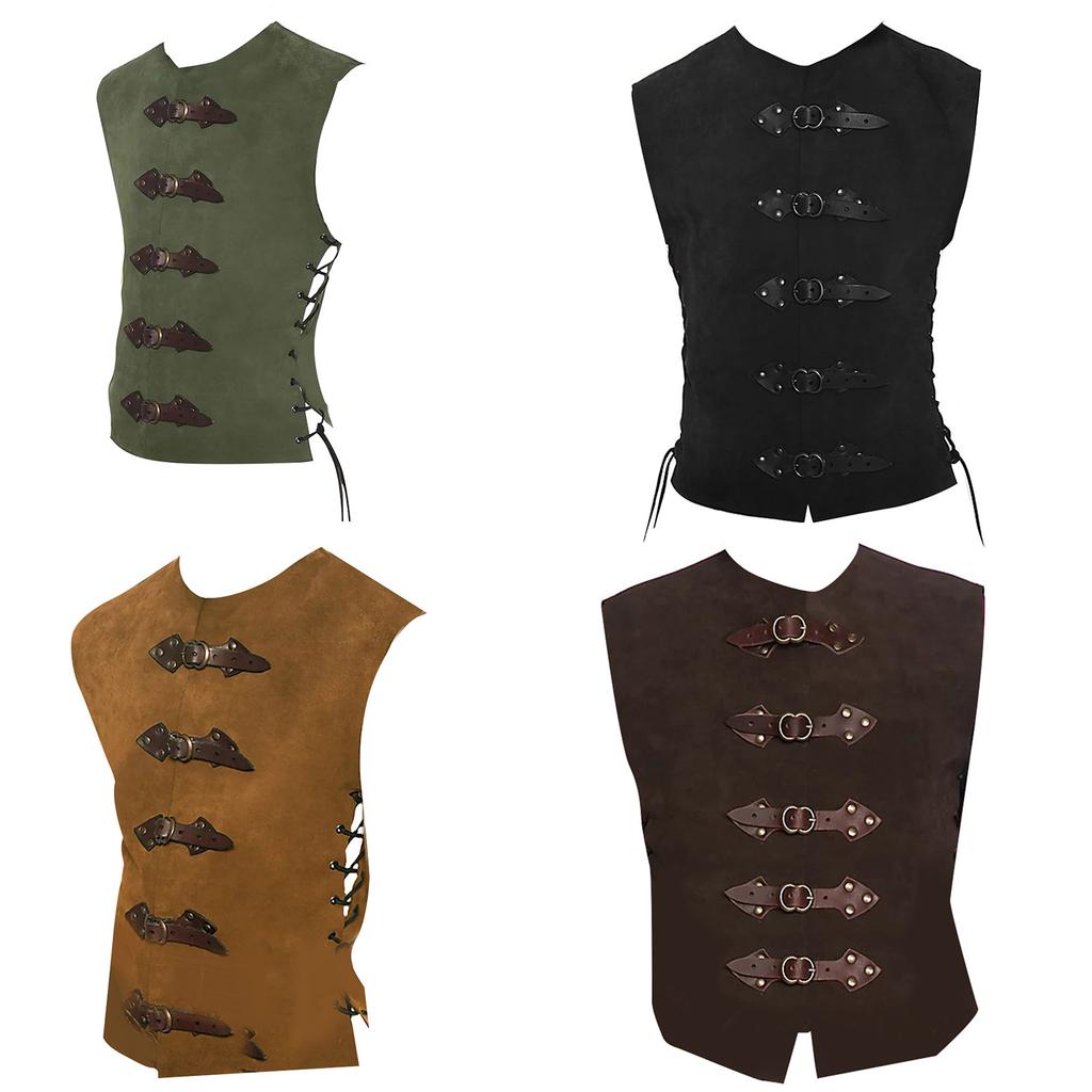 Men Medieval Cosplay Vest Medieval Costume Accessories, Medieval Cosplay Vest with Adjustable Buckles and Drawstring