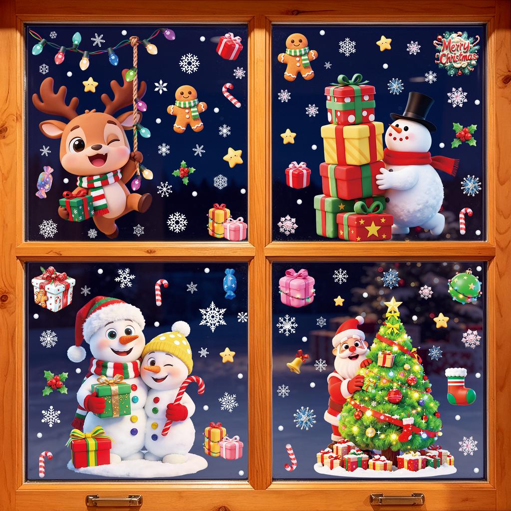 Amazon Christmas Decorations Elk Snowman Snowflake Glass Stickers Dreamy Wreath Christmas Tree Static Stickers