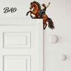 Rustic Home Ornaments Western Horse Wooden Door Topper Decor, 2D Printed Frame Vintage Interior Wood Craft Ornament, Top Shelf Decoration for