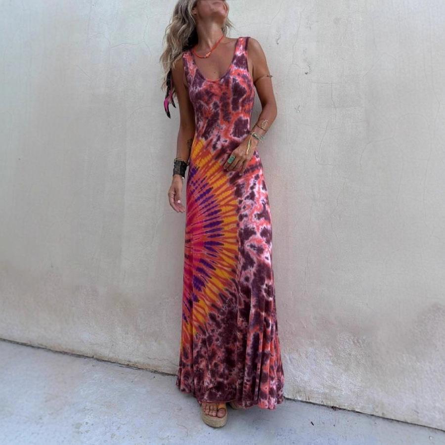 

New European And American Summer Printing Positioning Sleeveless Back Strap Long Dress Dress S