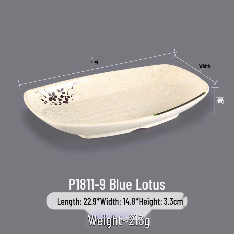 Melamine Rectangular Dinner Plate for Hot Pot, BBQ, and Cold Dishes - Porcelain-Look Restaurant Plate.