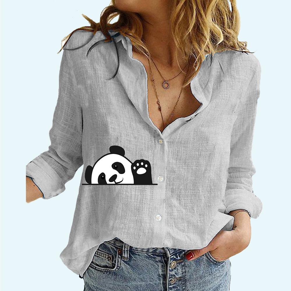 Women Fashion Print Blouses Spring and Fall Casual Long Sleeved Linen Top Female Cardigan Long Sleeve Shirt