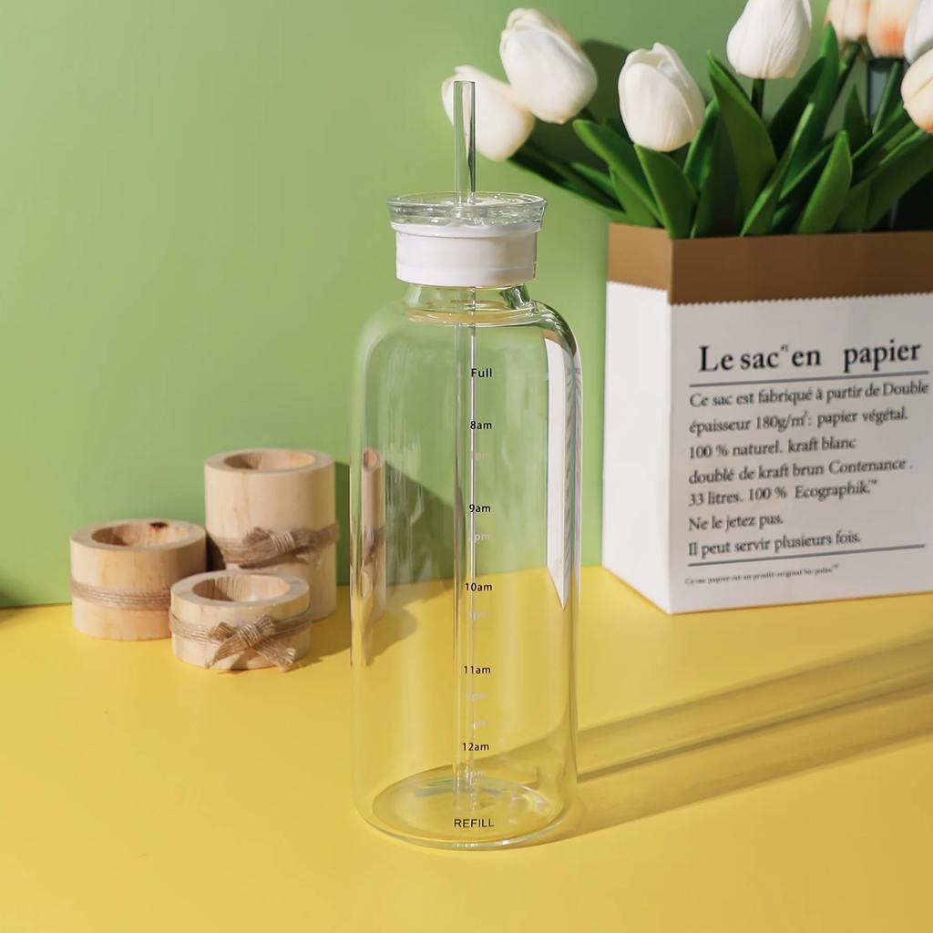 1pc - Large Capacity Glass Cup, Glass Cup With Time Scale, Transparent Tea Cup, Water Cup, Drinkware For Restaurants