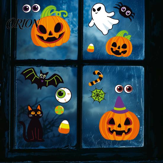 Cling Halloween Decor Cute Static Window Stickers, Pumpkin Ghost Bat Black Cat Glass Decals Decals, No Adhesive Removable Art for Home Storefront