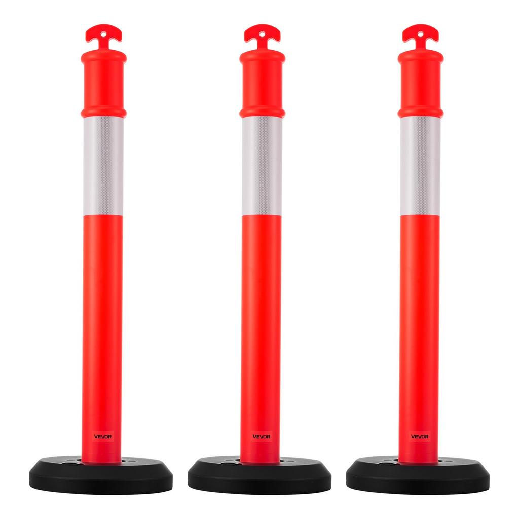 VEVOR 3 Pack Traffic Delineator Posts, 1140 Mm Traffic Safety Cones with Fillable Base and Reflective Strips