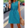 Women's Spring Summer Casual Sleeveless Mini Dress, Button Front Tie Waist Solid Color Woven A-Line Dress for Daily Wear